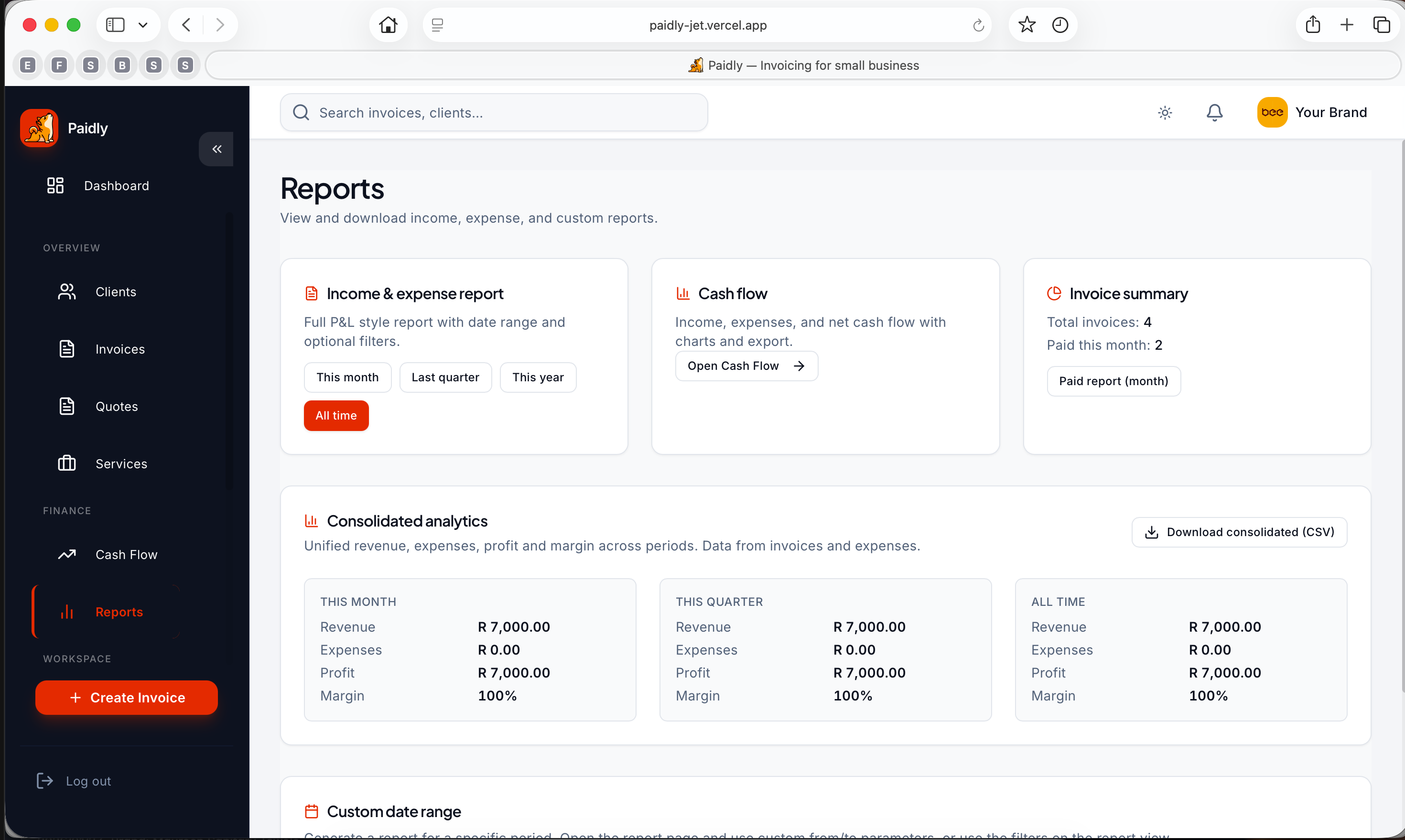 Paidly Reports Dashboard